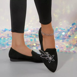 Rhinestone Point Toe Flats Slip-Ons - Makw Official Site