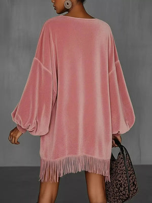 Velvet Fringe Hem Mini Dress - Makw Official Site