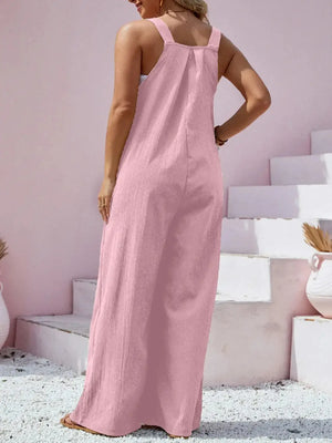 Plus Size Square Neck Wide Leg Overalls - Makw Official Site