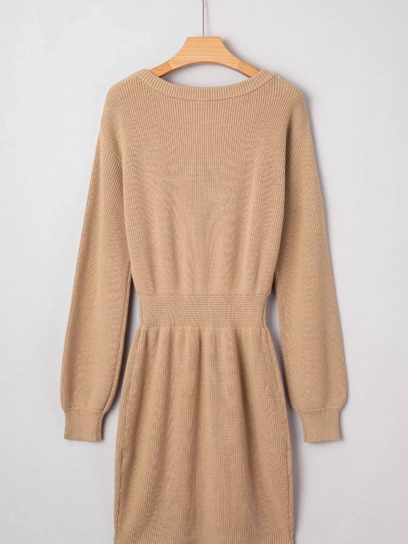 Pearl Embellished Keyhole Ribbed Sweater Dress - Makw Official Site