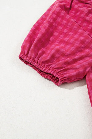 Gingham Check Bubble Sleeve Ruffled Maxi Dress - Makw Official Site