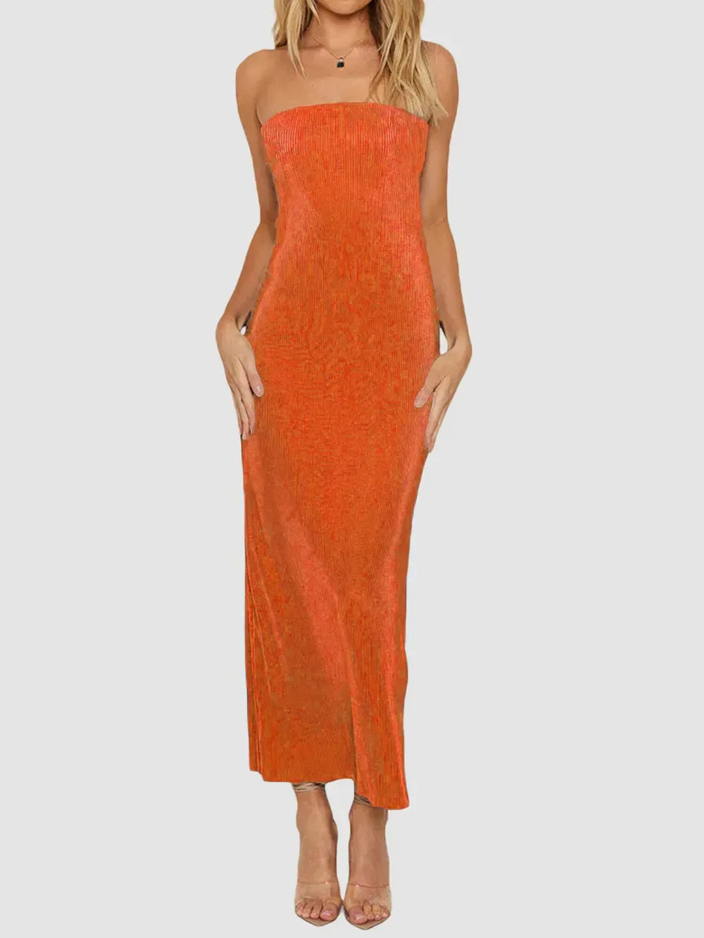 Lace-Up Back Tube Maxi Dress - Makw Official Site