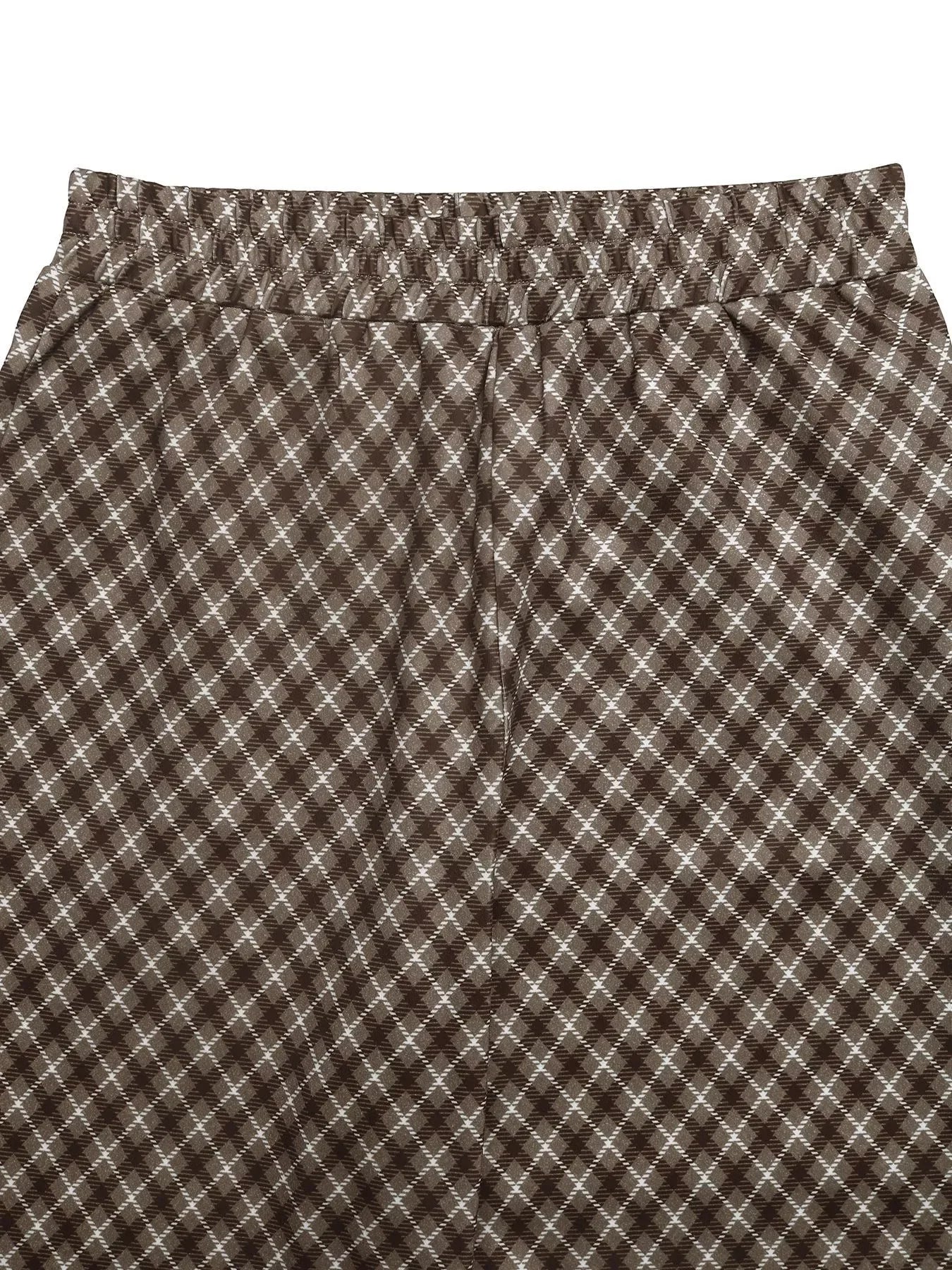 Plaid High-Waisted Wide Leg Pants - Makw Official Site