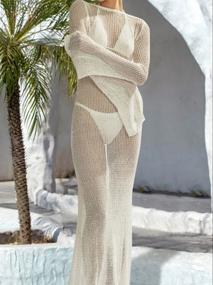 Openwork Backless Flare Sleeve Cover-Up Dress - Makw Official Site