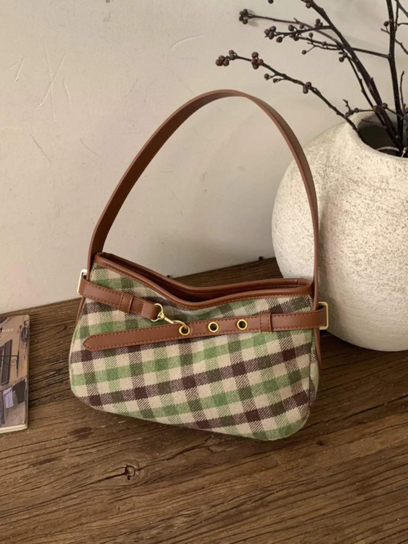 Plaid Pattern Shoulder Bag - Makw Official Site