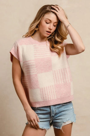 BiBi Checker With Stripes Pattern Sleeveless Sweater - Makw Official Site