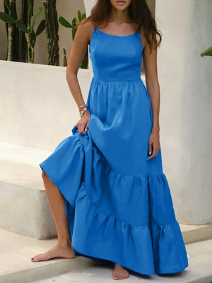 Tiered Maxi Cami Dress with Ruffled Hem - Makw Official Site