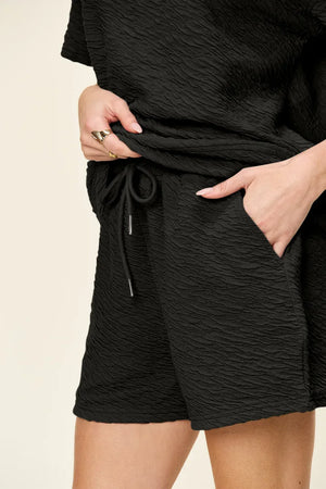 Double Take Full Size Texture Short Sleeve T-Shirt and Drawstring Shorts Set - Makw Official Site