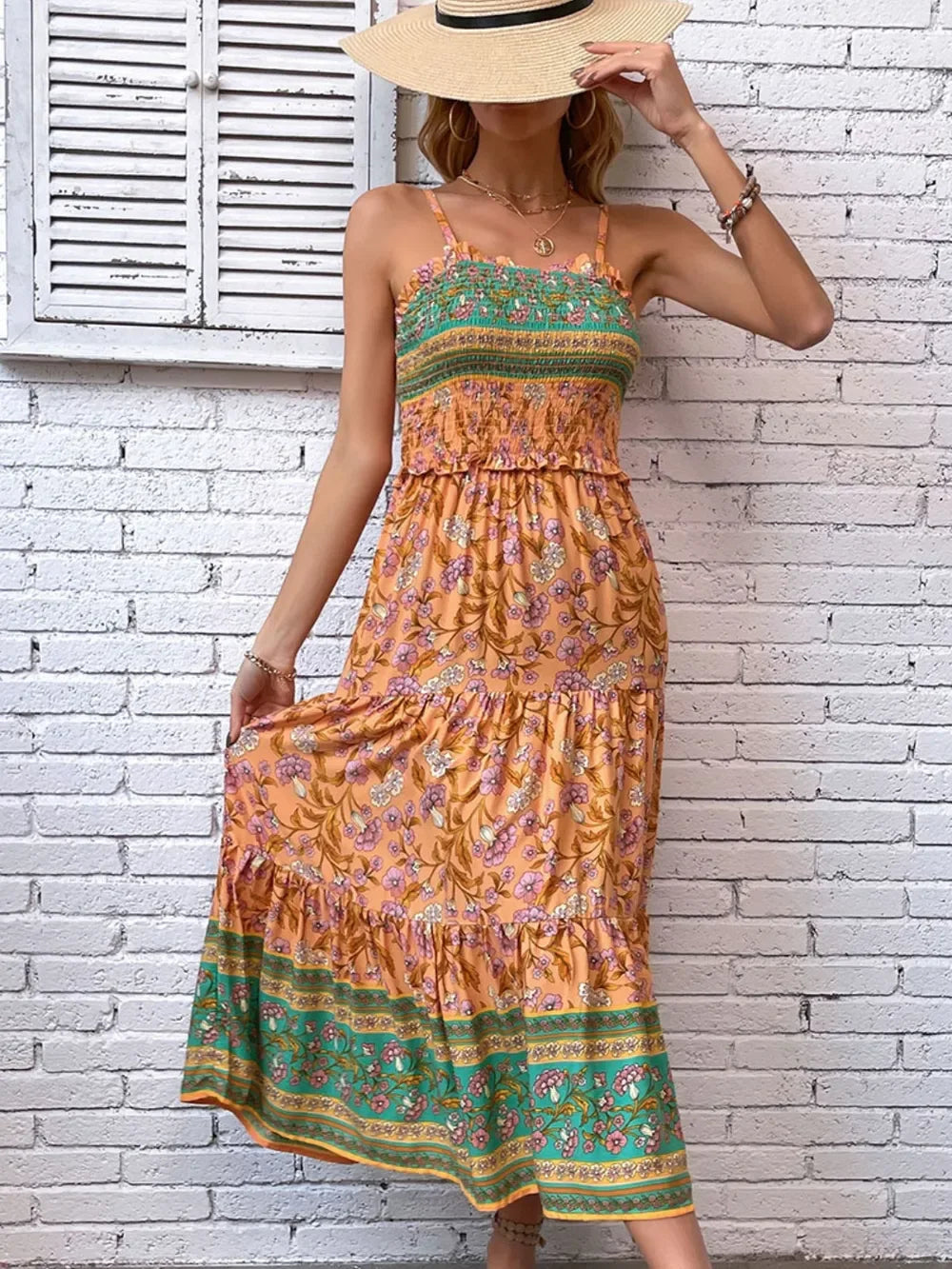 Printed Square Neck Midi Cami Dress - Makw Official Site