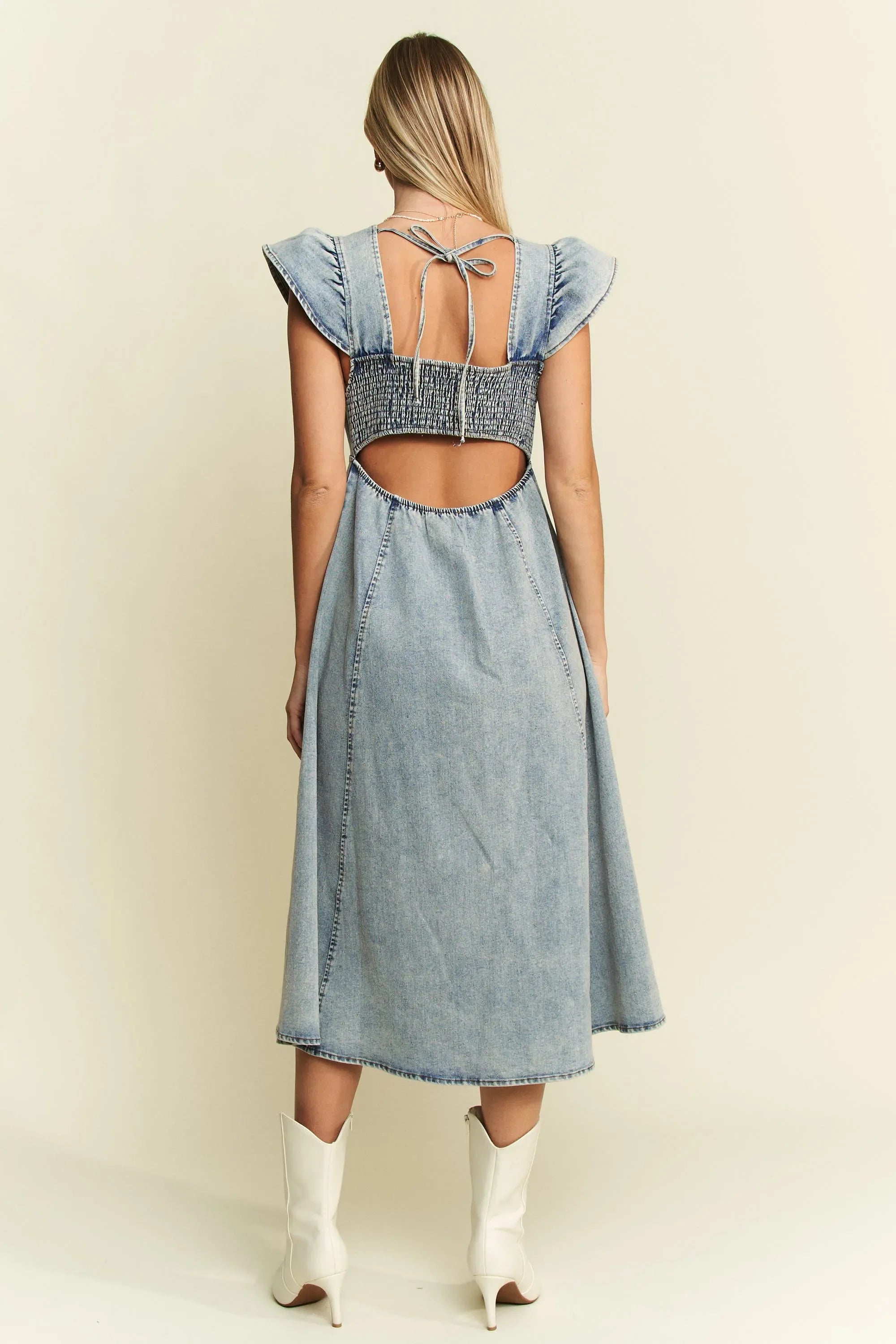 Jade By Jane Full Size Ruffled Denim Midi Dress Plus Size - Makw Official Site