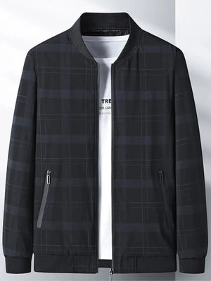 Men's Plus Size Plaid Lightweight Bomber Jacket - Makw Official Site