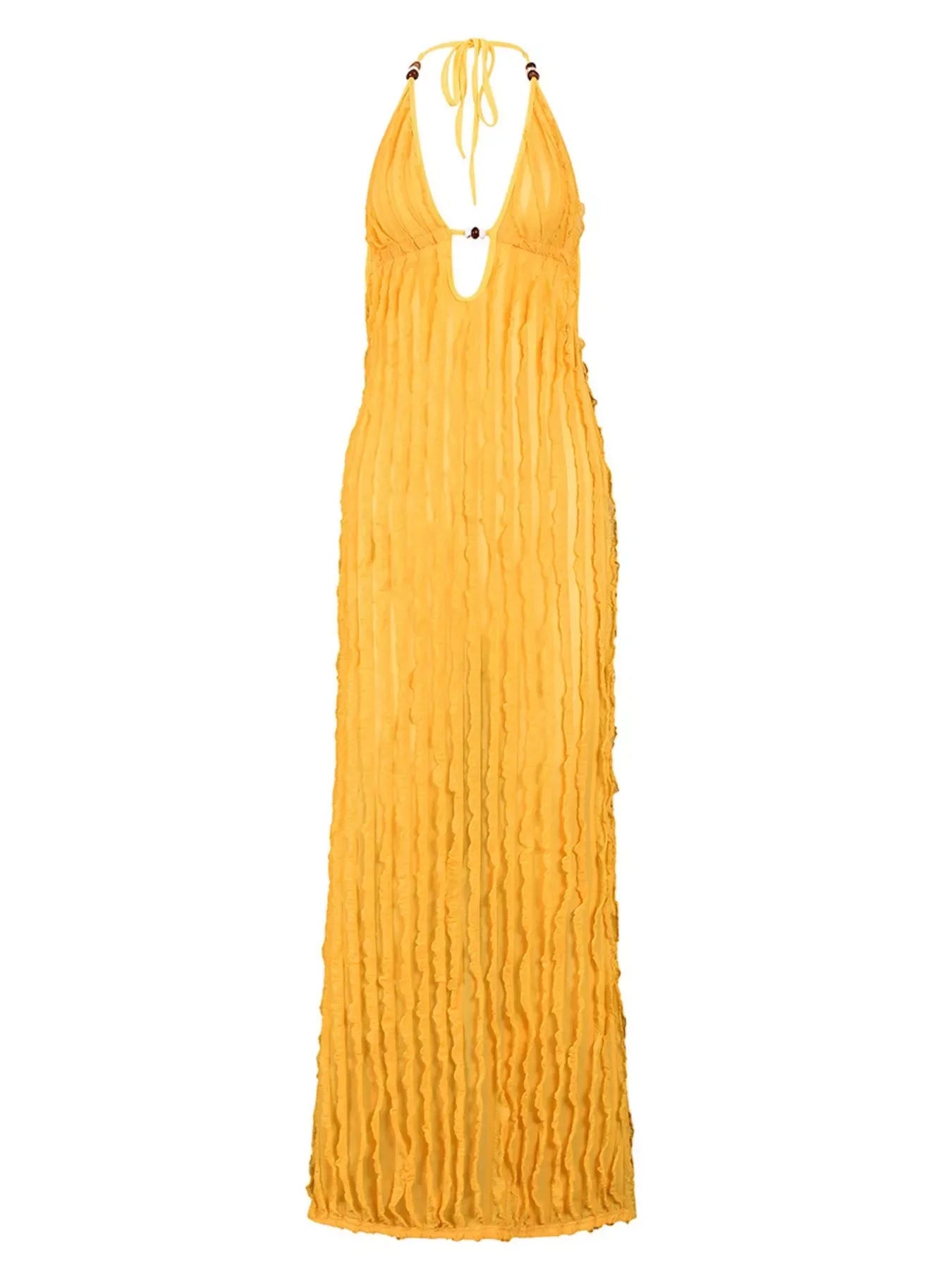 Textured Halter Neck Bodycon Maxi Dress - Makw Official Site