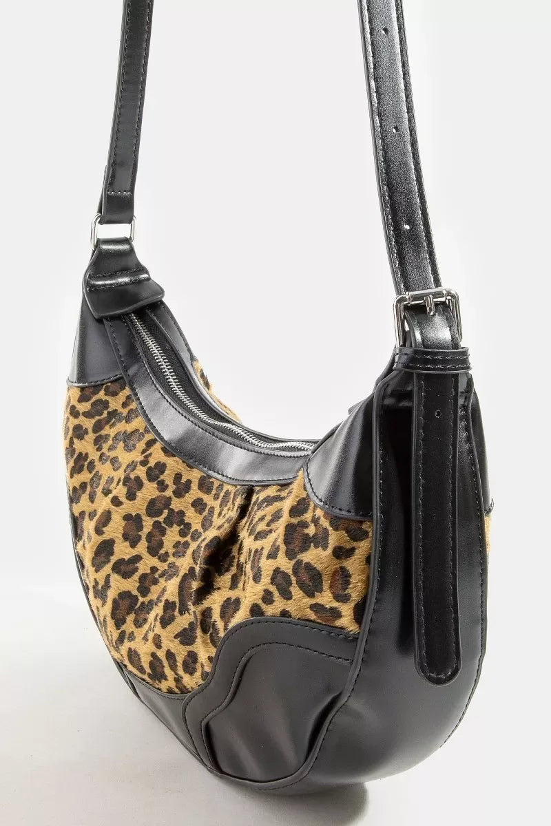 Fame Leopard Print Half Moon Shoulder Bag - Makw Official Site