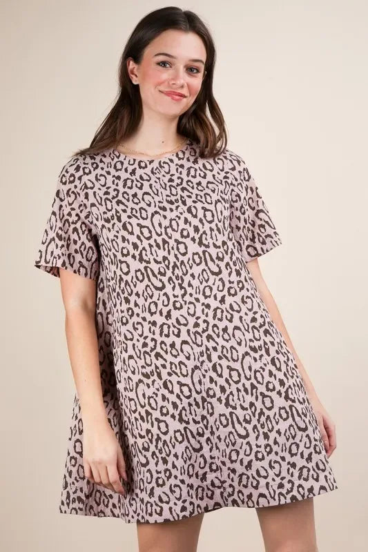 VERY J Leopard Printed Comfy Mini Dress - Makw Official Site
