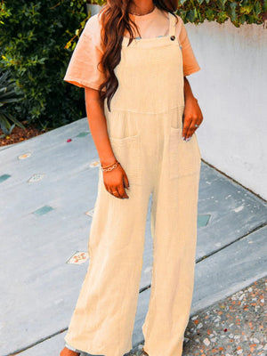 Full Size Casual Wide Leg Textured Overalls Plus Size - Makw Official Site