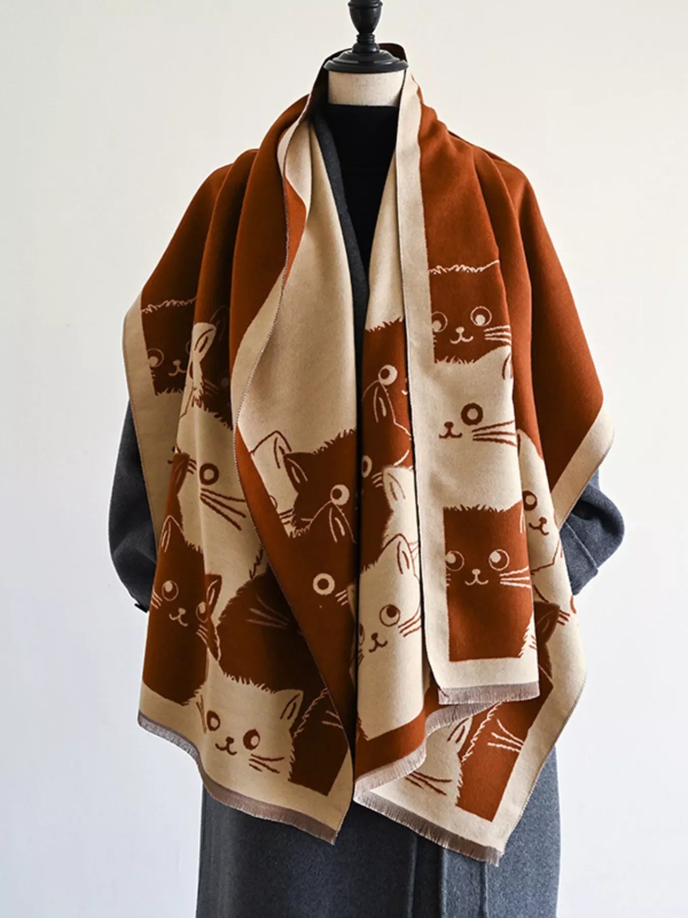 Cute Cat Pattern Knitted Scarf - Makw Official Site
