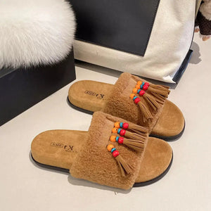 Tassel Open Toe Slippers - Makw Official Site