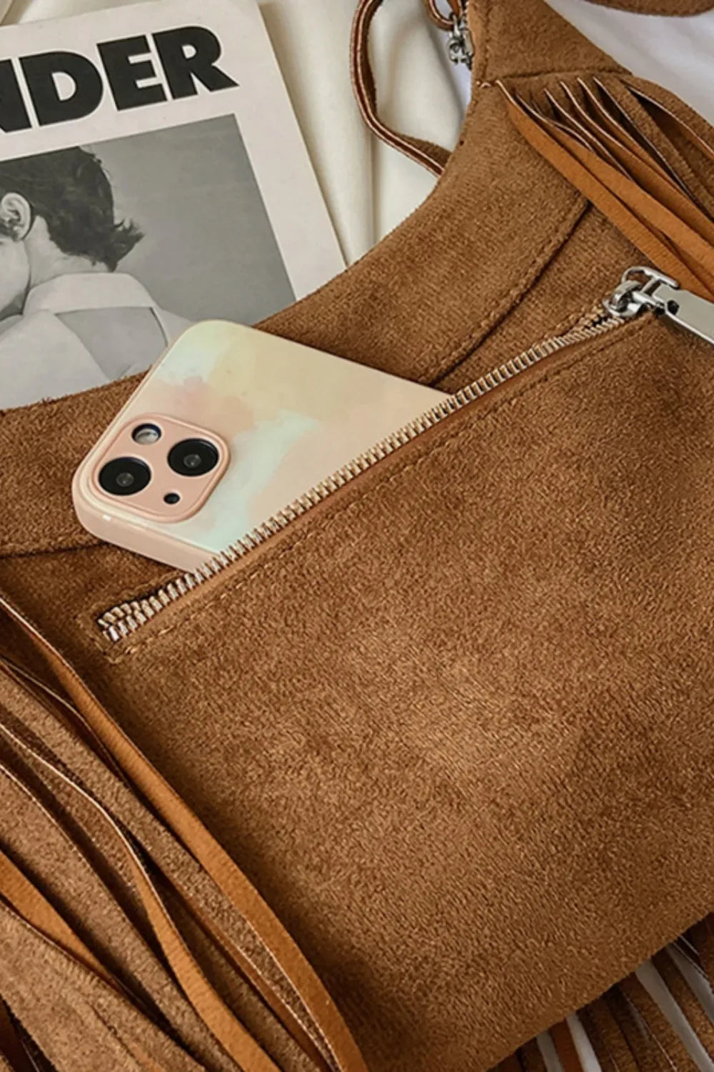 Suede Fringe Adjustable Strap Shoulder Bag - Makw Official Site