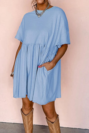 Round Neck Half Sleeve Mini Tee Dress - Makw Official Site