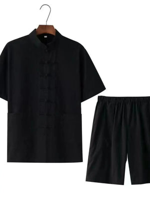 Men's Plus Size Chinese Style Top and Shorts Set - Makw Official Site