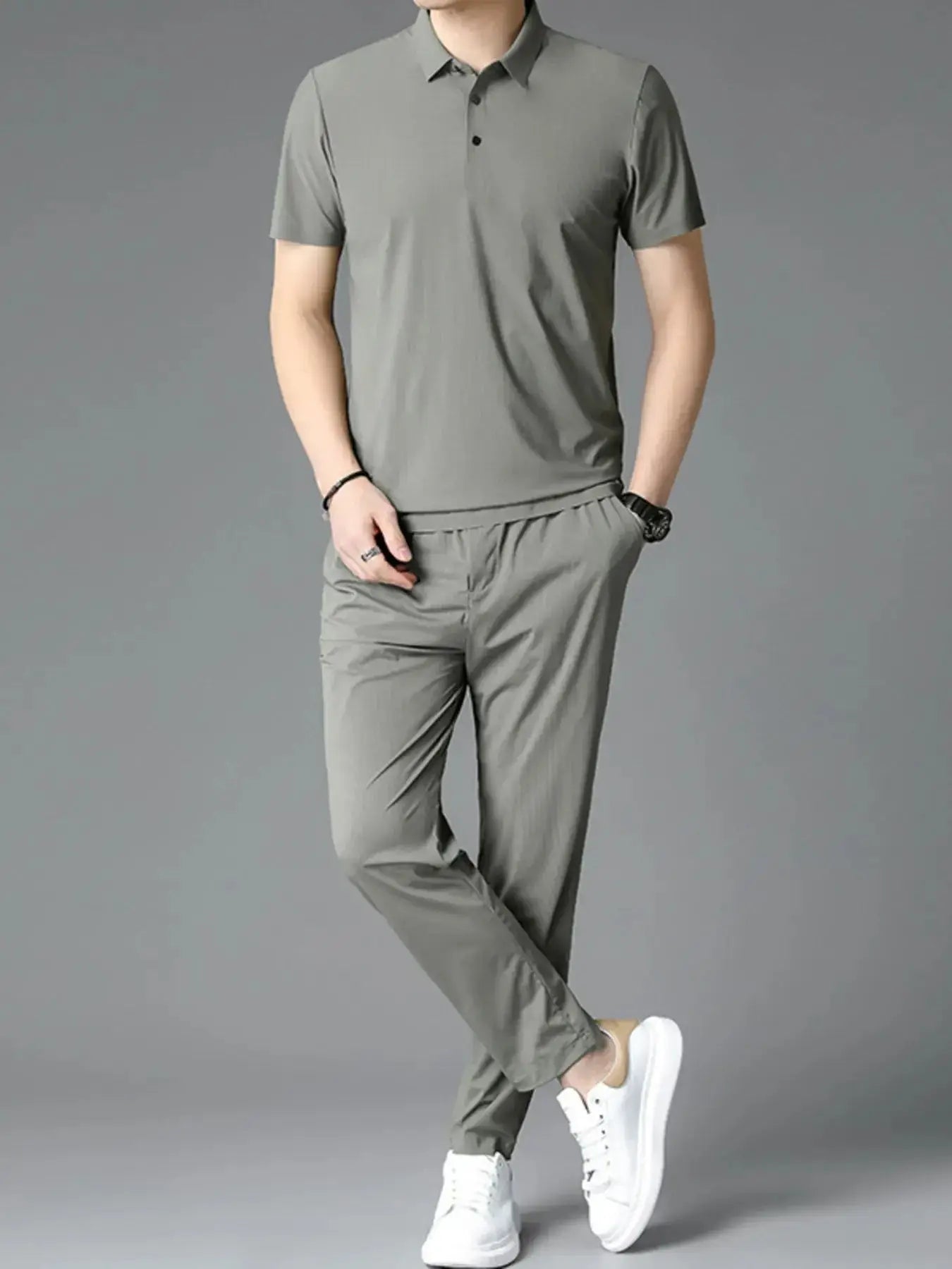 Men's Full Size Button Detail Short Sleeve Polo Plus Size - Makw Official Site