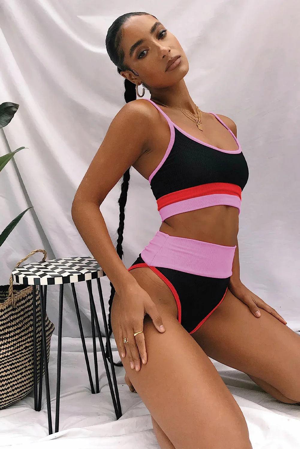 Color Block Spaghetti Strap Two-Piece Swim Set - Makw Official Site