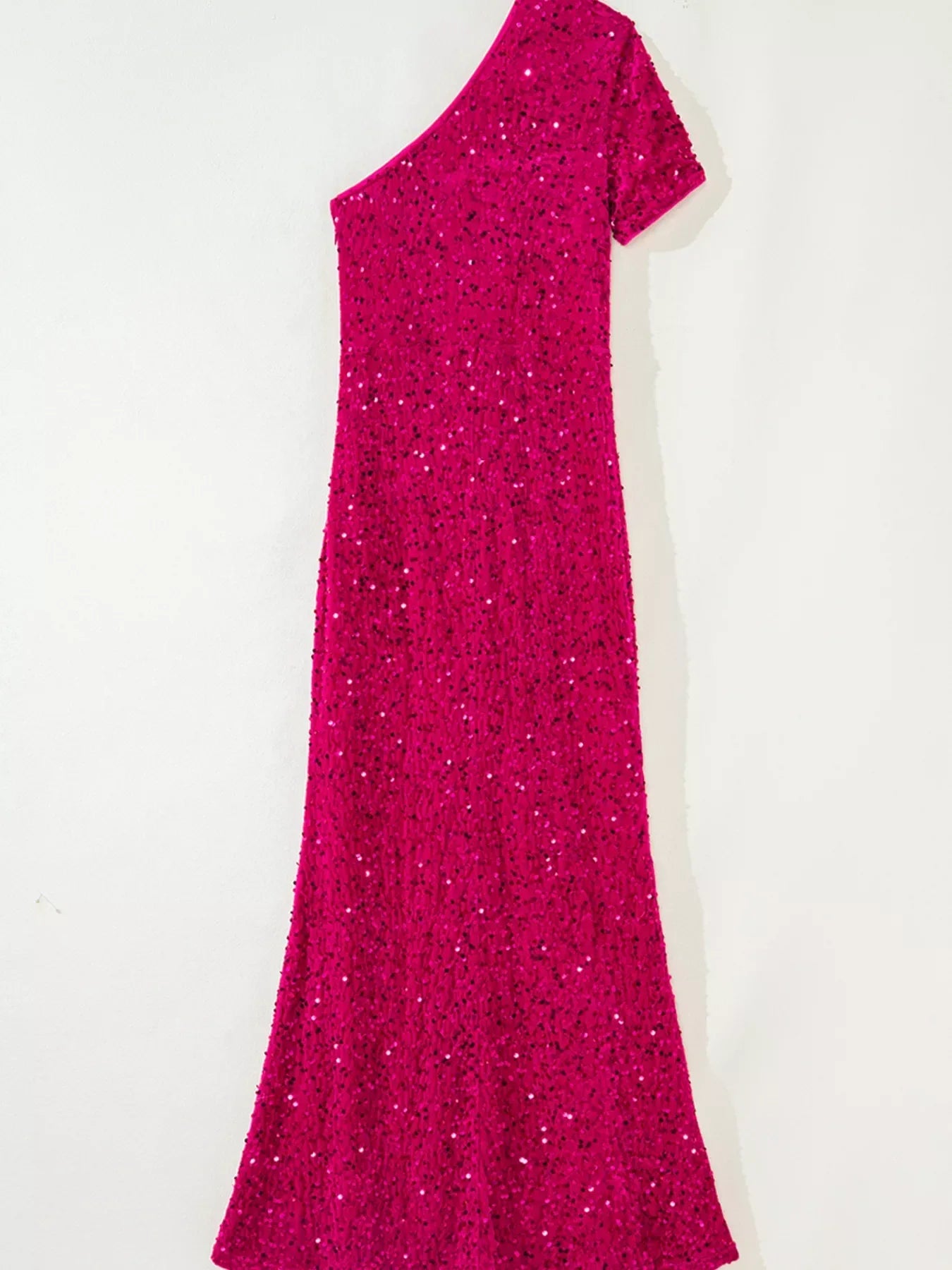 Sequin One-Shoulder Dress with High Slit - Makw Official Site