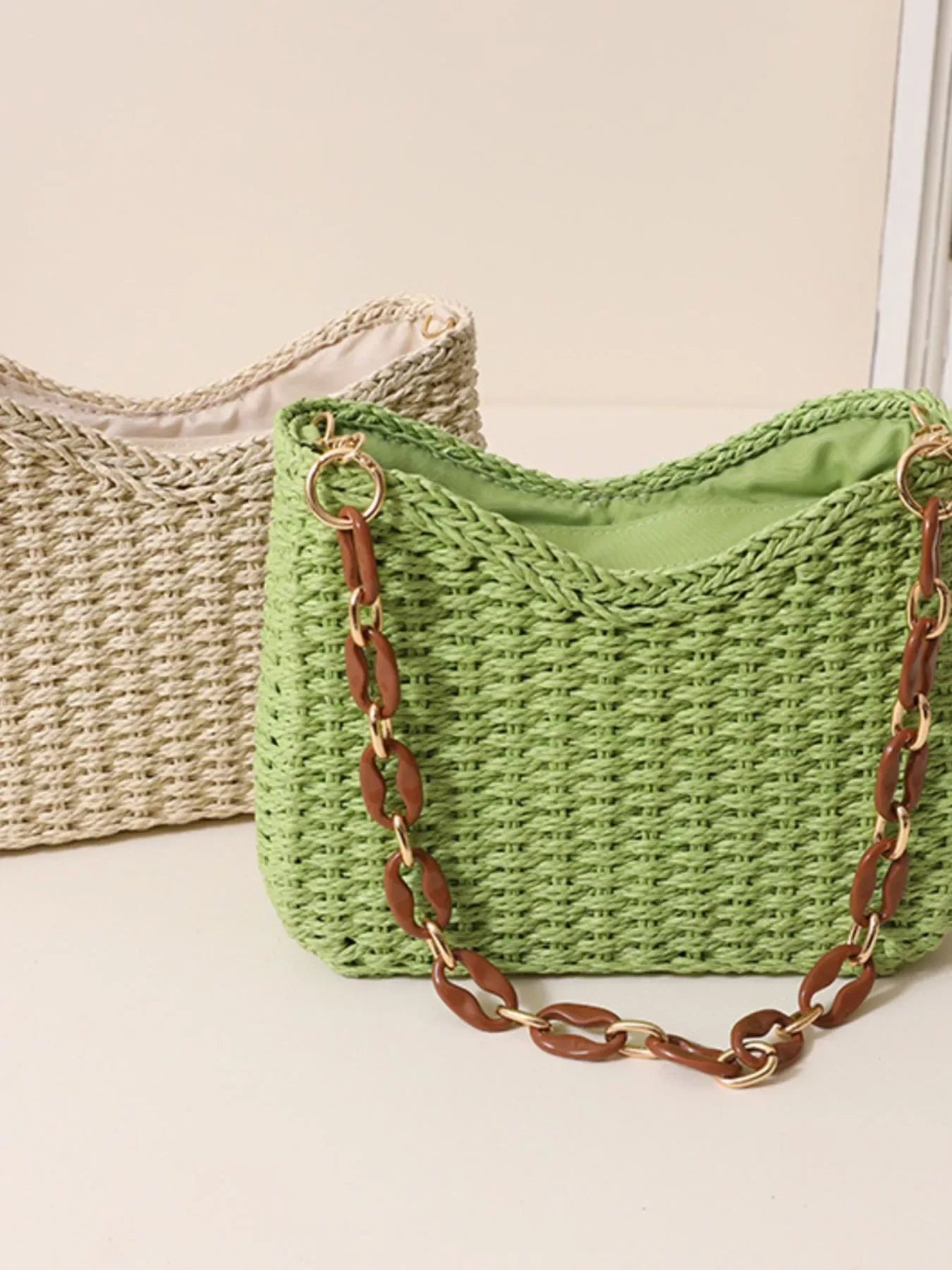 Woven Straw Shoulder Bag - Makw Official Site