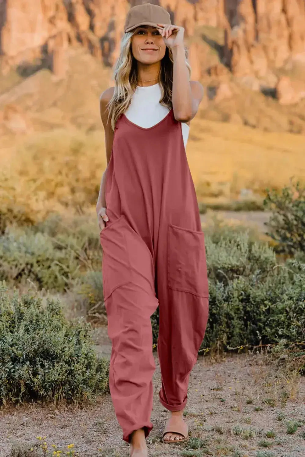 Double Take Full Size V-Neck Sleeveless Jumpsuit with Pockets - Makw Official Site