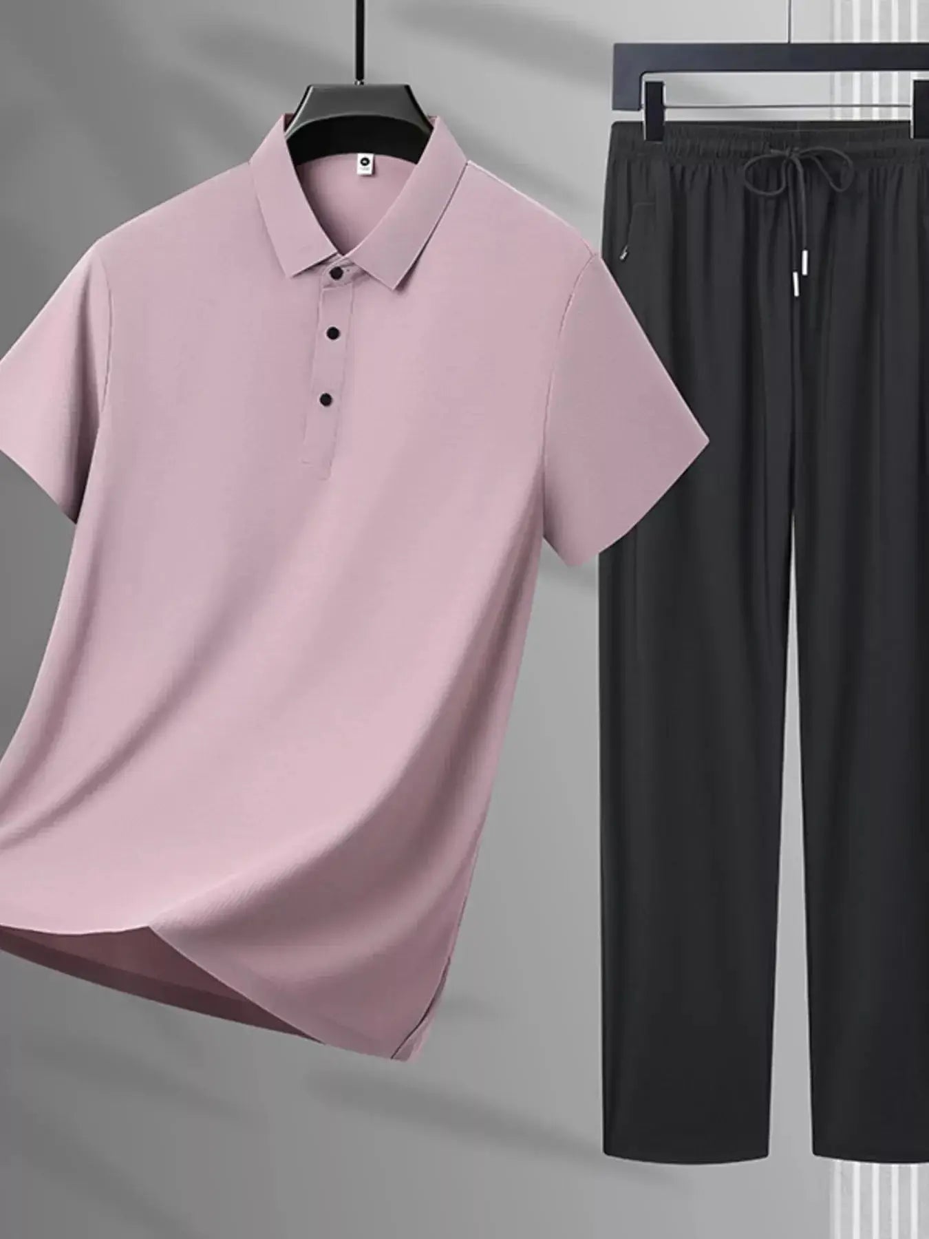 Men's Plus Size Button Detail Polo and Pants Set - Makw Official Site