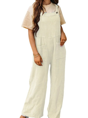 Full Size Casual Wide Leg Textured Overalls Plus Size - Makw Official Site