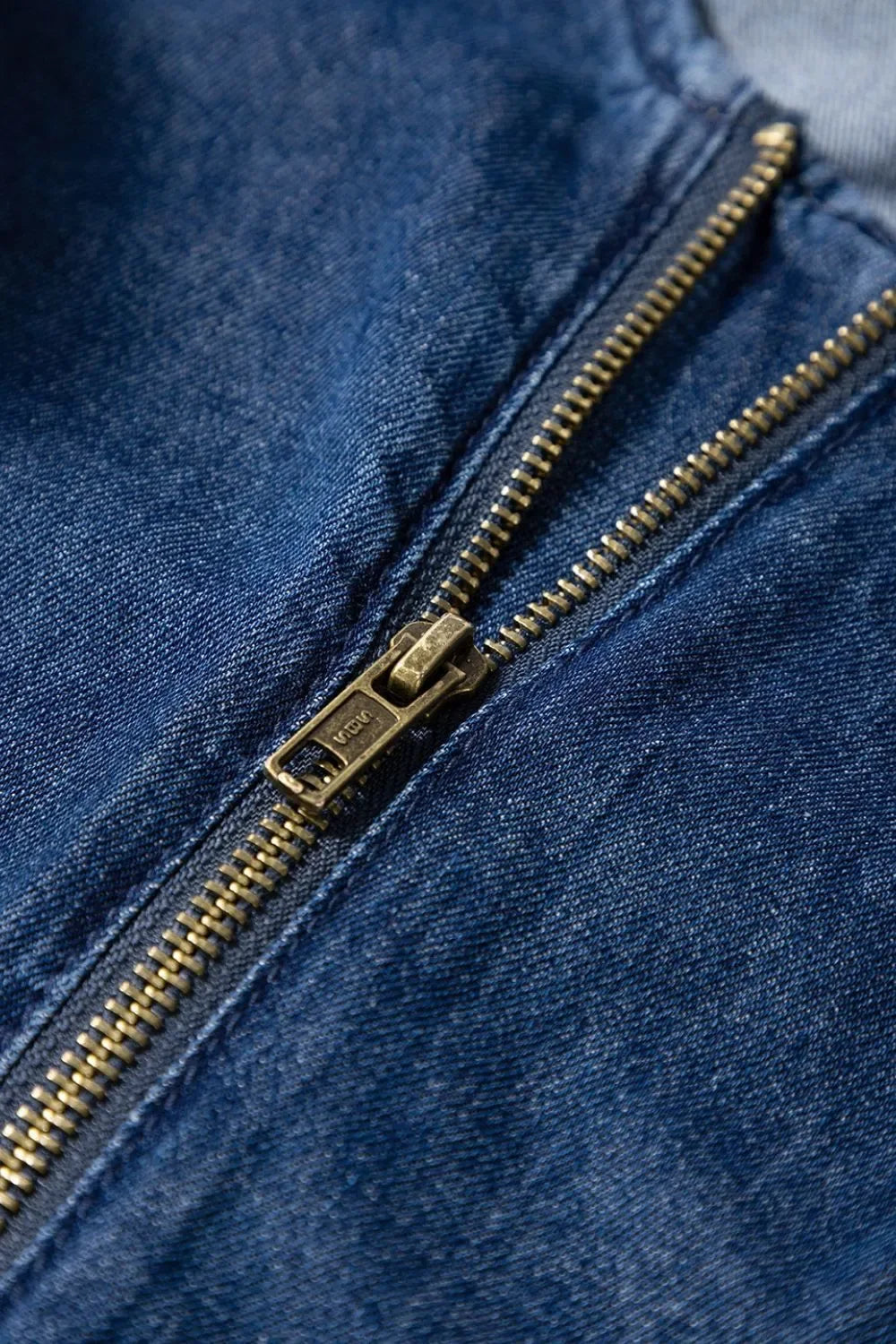 Denim Ruffled Zipped Front Belted Romper - Makw Official Site