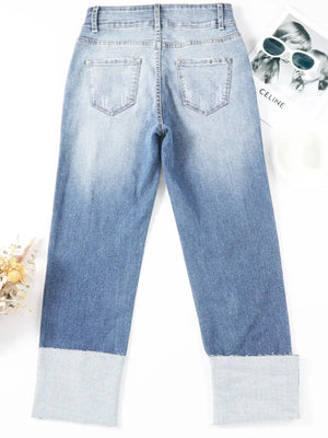 High Waist Distressed Straight Leg Jeans - Makw Official Site
