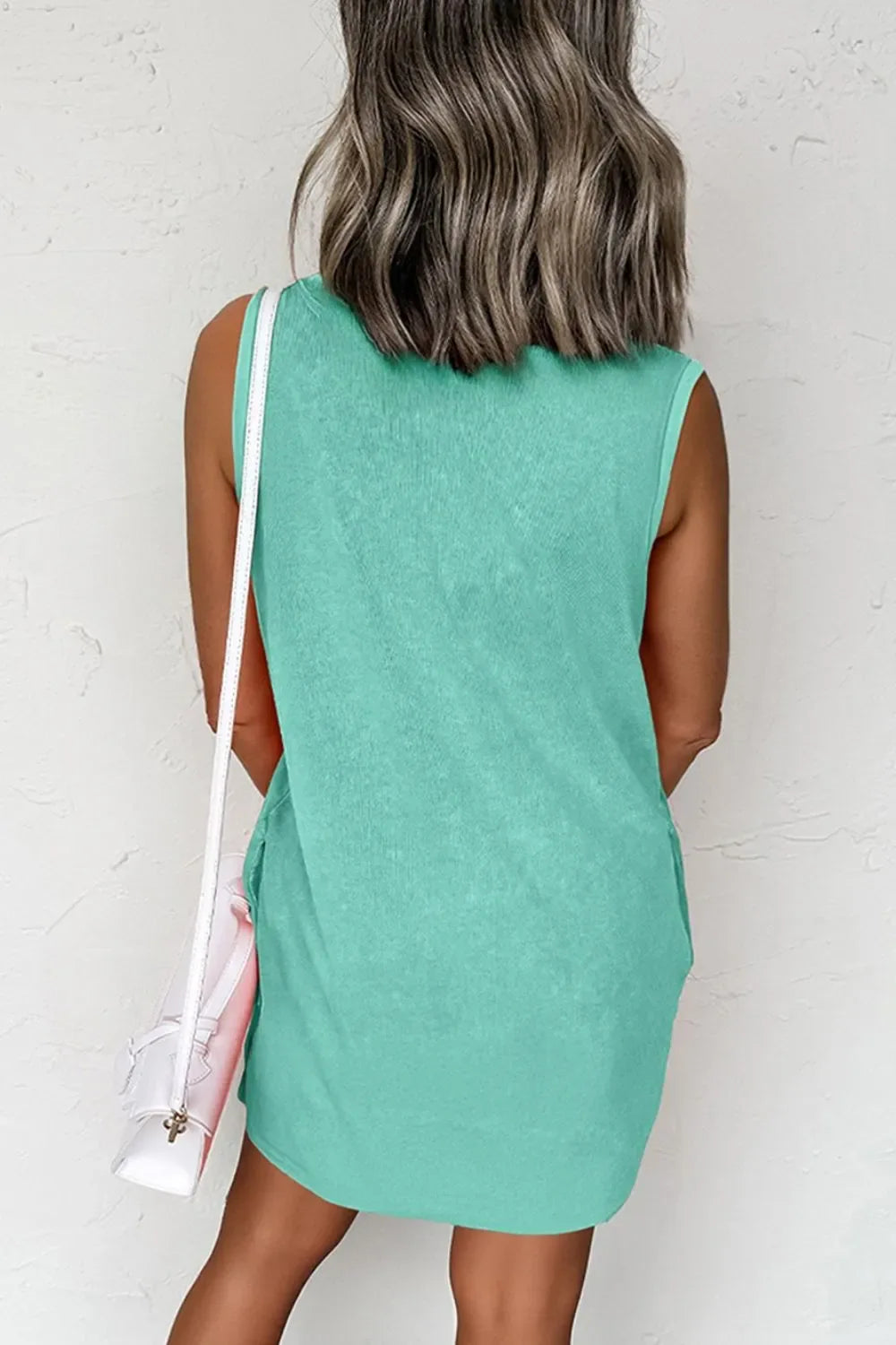 Round Neck Sleeveless Mini Dress with Pockets - Makw Official Site