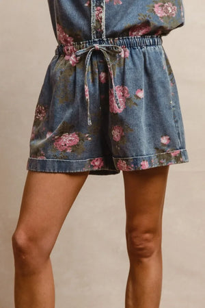 BiBi Floral Printed Denim Short Pants With Pocket - Makw Official Site