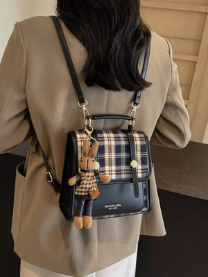 Plaid Pattern Flap Backpack Bag - Makw Official Site