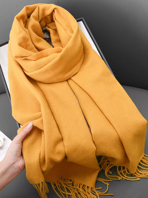 Solid Color Fringe Scarf - Makw Official Site