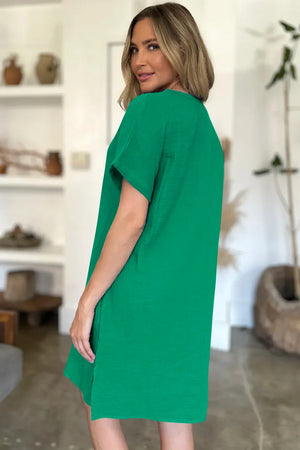 FAM-FAM Slit Notched Short Sleeve Mini Dress - Makw Official Site