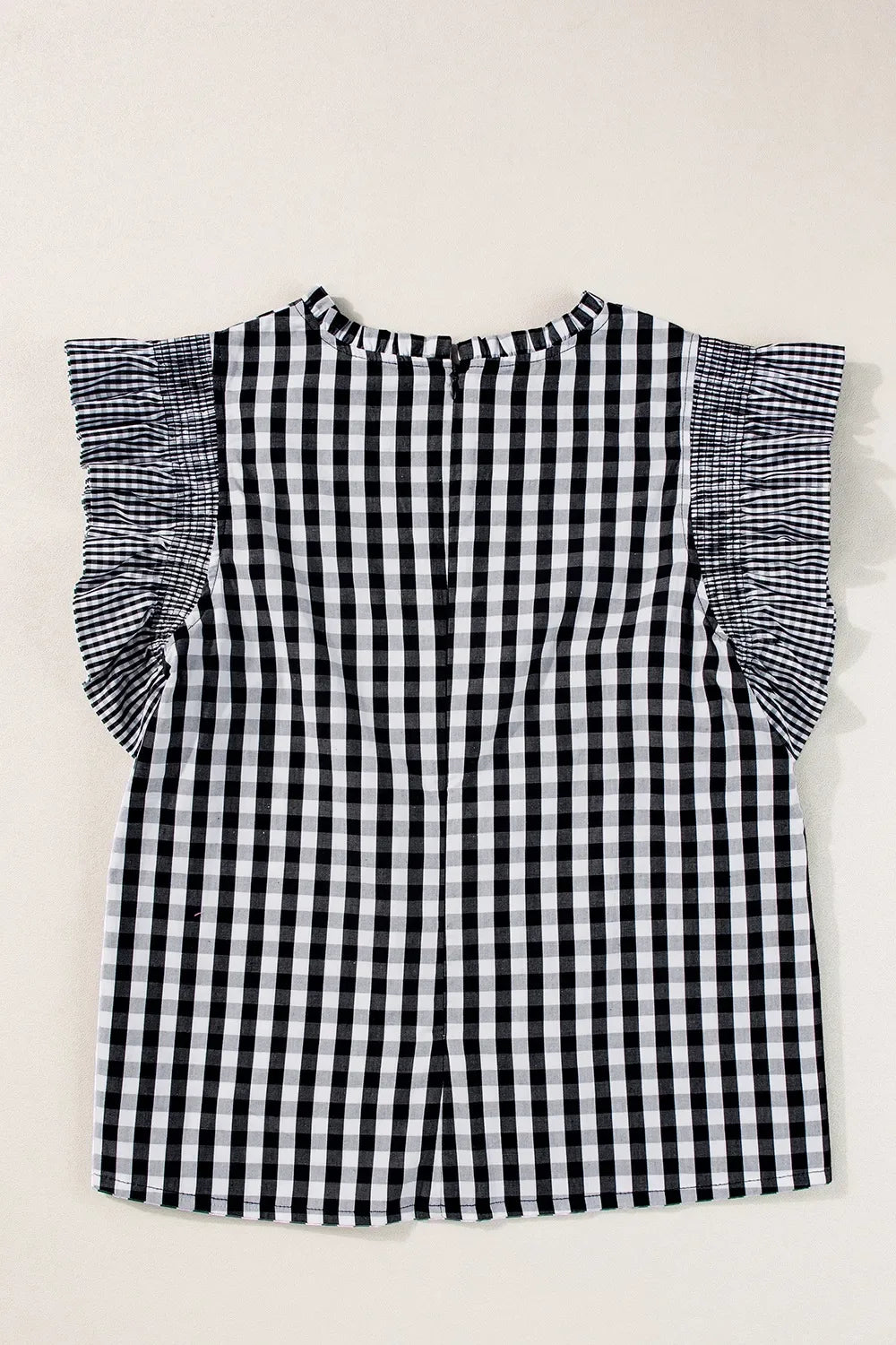 Checkered Ruffled Sleeve Frilled Neck Blouse - Makw Official Site