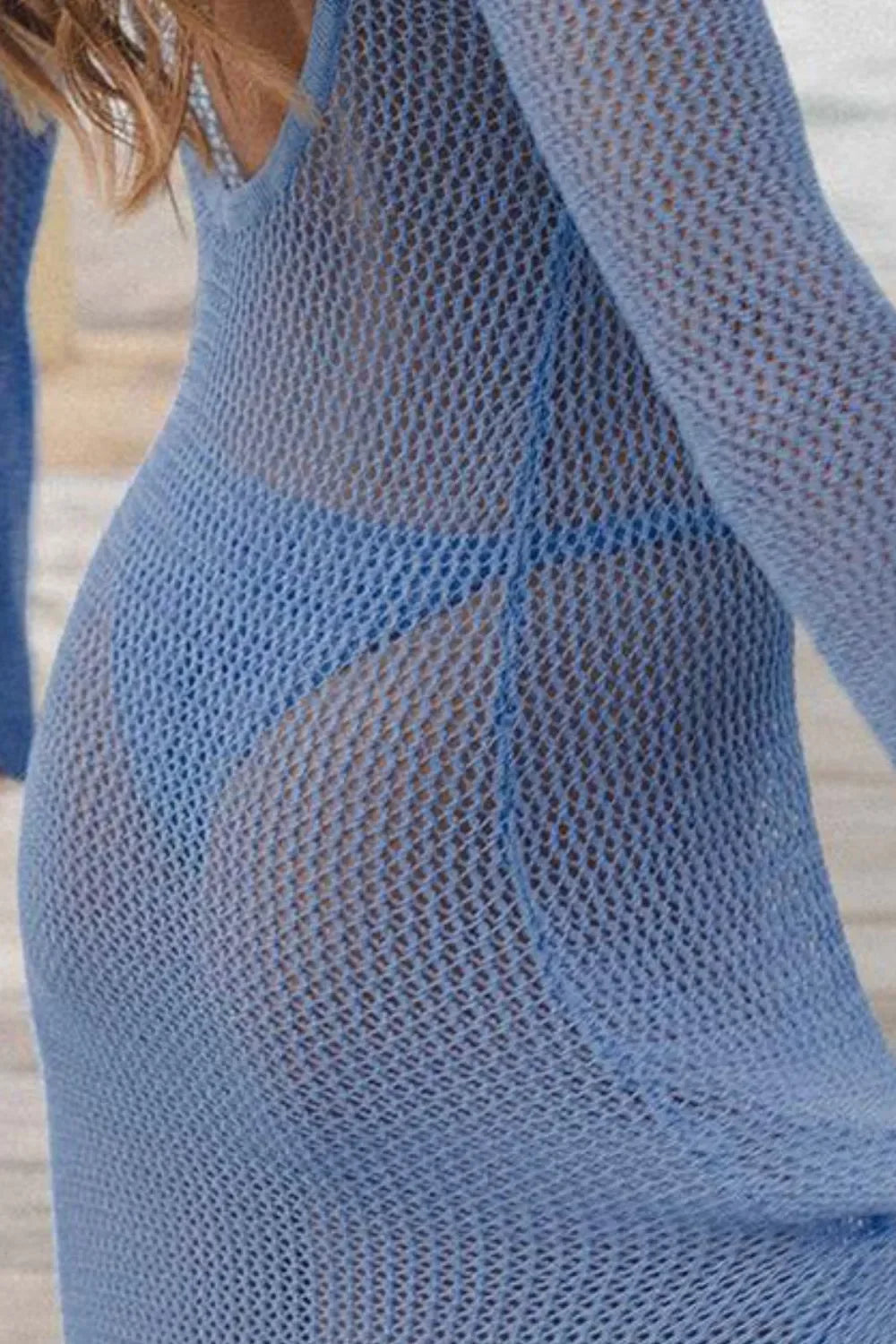 Openwork Backless Flare Sleeve Cover-Up Dress - Makw Official Site