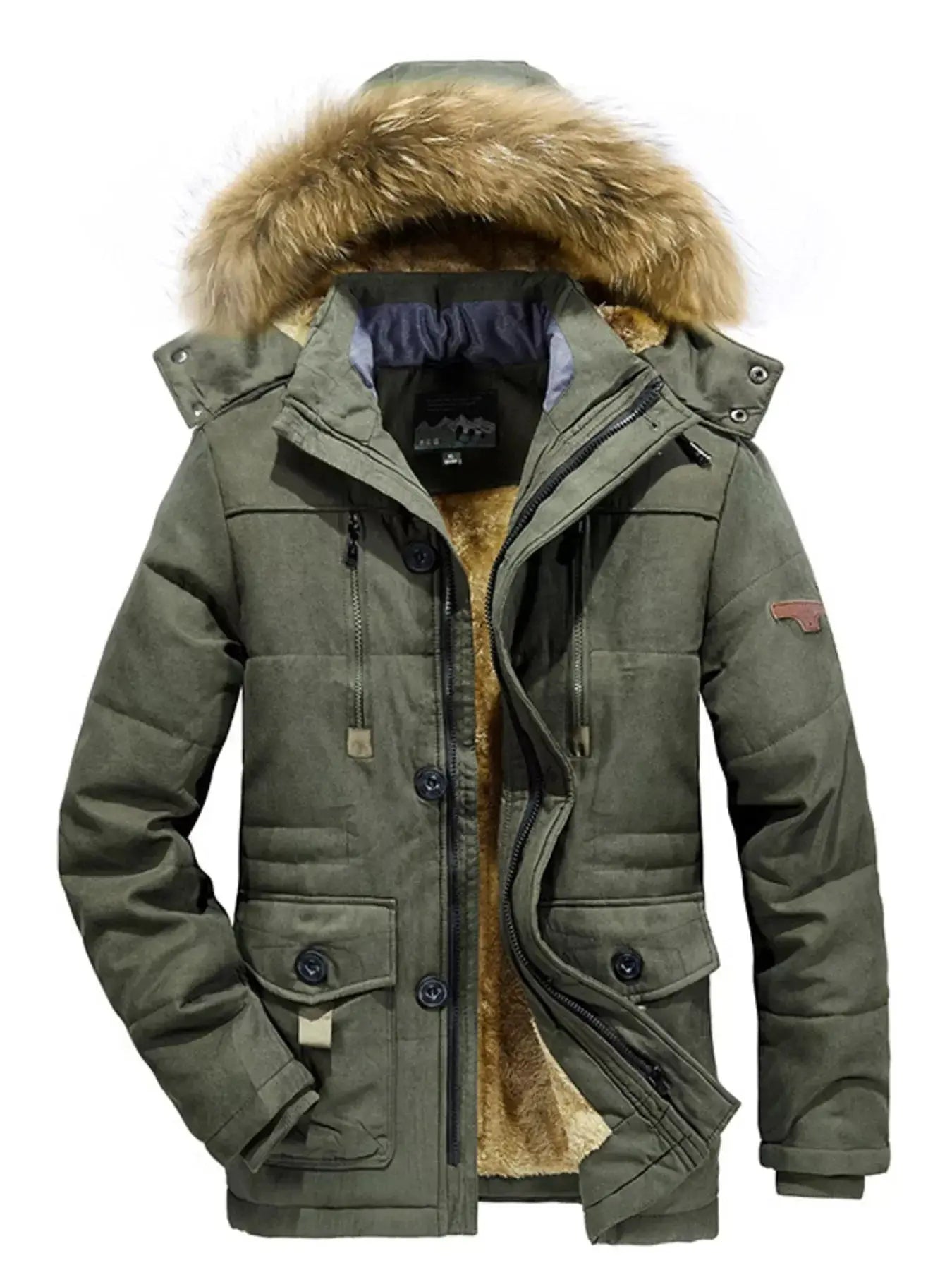 Men's Plus Size Fuzzy Hooded Zip Up Parka Coat - Makw Official Site