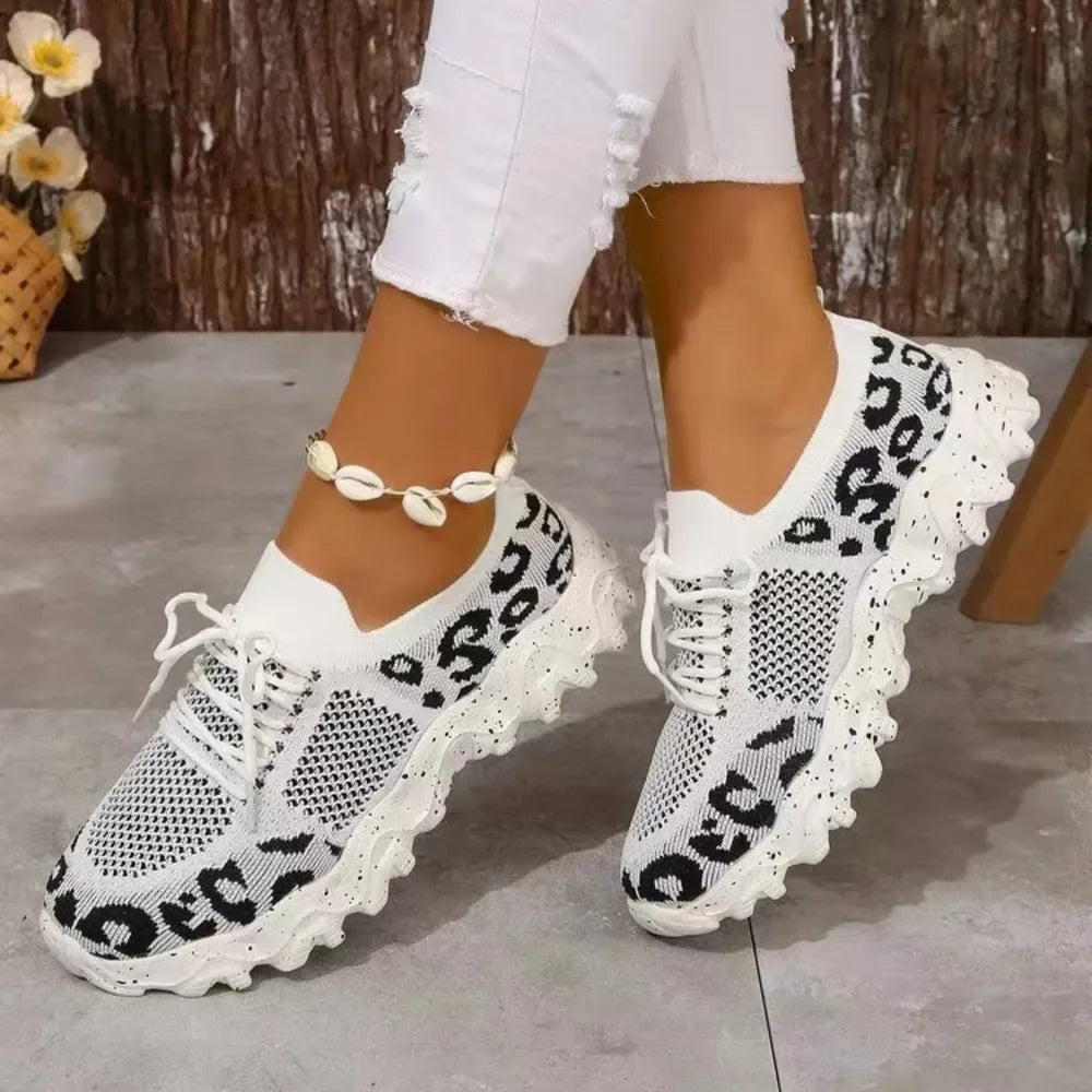 Leopard Mesh Round Toe Athletic - Makw Official Site