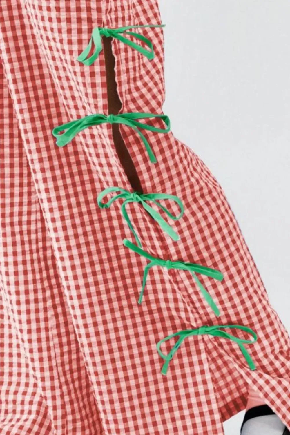 Side Tied Plaid Pants - Makw Official Site