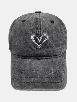 Washed Heart Embroidered Baseball Cap - Makw Official Site
