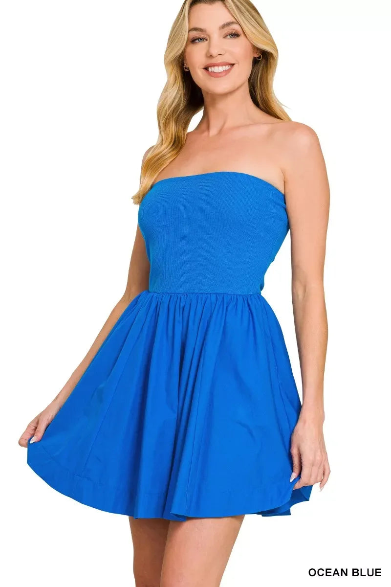 Zenana Combined Knit Tube Top Flare Mini Dress - Makw Official Site