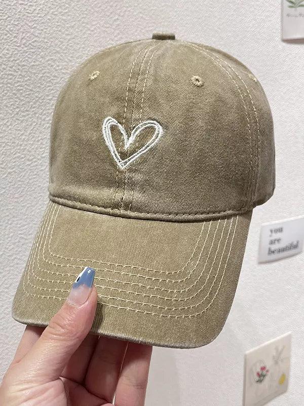 Washed Heart Embroidered Baseball Cap - Makw Official Site