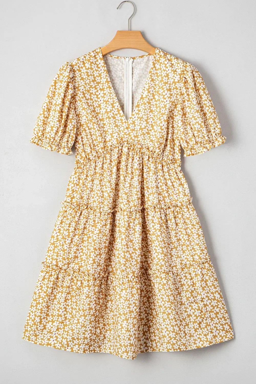 Floral Short Sleeve Surplice Frilly Tiered Mini Dress - Makw Official Site