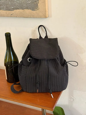 Plaid Drawstring Closure Backpack Bag - Makw Official Site