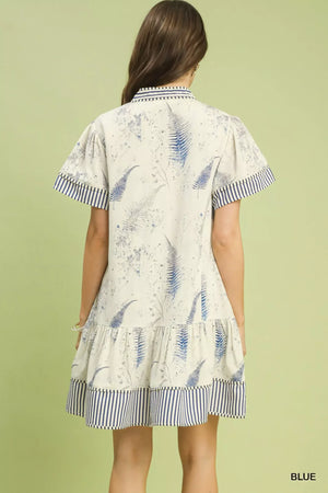 Umgee Linen Printed Button-Front Tiered Mini Dress - Makw Official Site