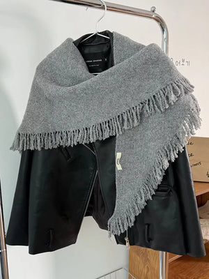 Fringe Trim Knit Scarf - Makw Official Site
